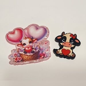 Acrylic Flatback Cow‎ Hearts Focal Bead Pink Badge Clip Keychain Bag Clip Hair